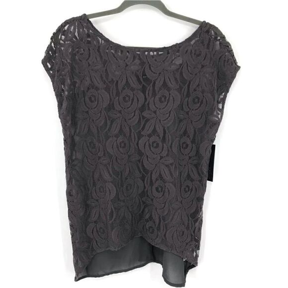 Apt. 9 Grey‎ Lace Short Sleeve Sheer Hi-Lo Shirt Woman Small Flowy Elegant NWT - Picture 1 of 6